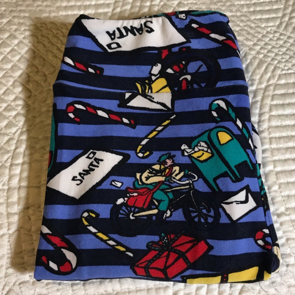 Like NEW Lularoes Tween Leggings (kids8-14 Adults00-0) Blue Santa Mail Christmas